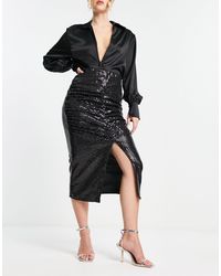 SELECTED - Femme Ruched Front Sequin Midi Skirt - Lyst