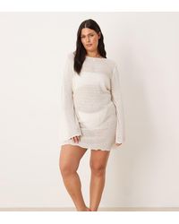 ASOS - Asos Design Curve Beach Knitted Boucle Scoop Back Mini Dress - Lyst