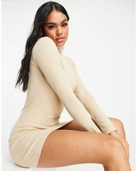I Saw It First Long Sleeve Ribbed Bodycon Dress - Natural