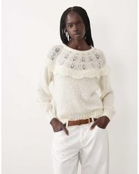 Vila - Drop Shoulder Frill Trim Soft Knitted Jumper - Lyst