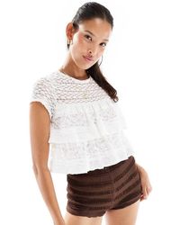 Miss Selfridge - Lace Ruffle Short Sleeve Top - Lyst