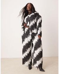 ASOS - Curve – weit geschnittene plissee-hose mit schwarz-weißem muster, kombiteil - Lyst