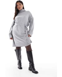 ONLY - Roll Neck Knitted Jumper Dress With Tie Waist - Lyst