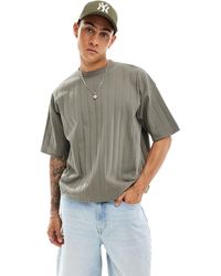 ASOS - T-shirt oversize côtelé coupe carrée - kaki - Lyst