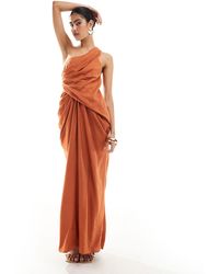 ASOS - Vestido largo color drapeado asimétrico con falda - Lyst
