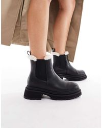 London Rebel - Botines Chelsea Negros Con Suela Gruesa Y Forro De Tejido Estilo Peluche Emma De - Lyst