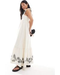 Miss Selfridge - Embroidered Tie Shoulder Maxi Dress - Lyst
