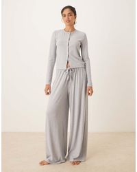 ASOS - Lounge Mix & Match Rib Wide Leg Trouser - Lyst