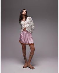 TOPSHOP - Jupe style jupon en satin avec bordure contrastante en dentelle - Lyst