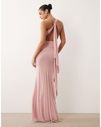 Oh Polly - Slinky Draped Detailing One Shoulder Open Tie Back Maxi Dress - Lyst