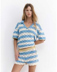 Pull&Bear - Polo au crochet à rayures - pâle - Lyst