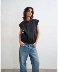 TOPSHOP - Soft Zip Through Structured Shoulder Top - Lyst