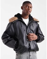 ASOS - Oversized Bomberjack Met Capuchon Van Imitatiebont - Lyst