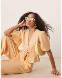 ASOS - Floral Embroidery Tie Front Top Co-ord - Lyst
