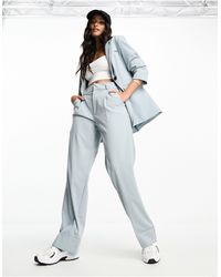 Pull&Bear - Pantalon élégant coupe ample à plis nervurés - bleu pâle - Lyst