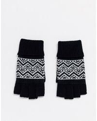 ASOS Guanti senza dita neri con motivo Fair Isle - Nero