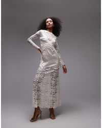 TOPSHOP - – langärmliges maxikleid aus geknittertem satin und spitze - Lyst