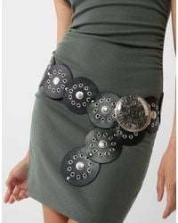 Stradivarius - Cintura Nera Con Placche Con Borchie - Lyst