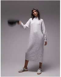 TOPSHOP - Knitted High Neck Wide Rib Midi Dress - Lyst