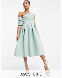 ASOS Asos Design Petite Velvet Bare Shoulder Prom Midi Dress in Navy (Blue) | Lyst Australia