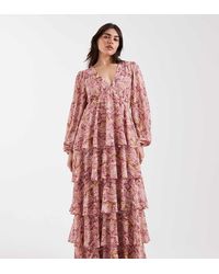 Pretty Lavish Curve - Ashton Ruffle V Neck Long Sleeved Maxi Dress - Lyst