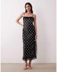 Nobody's Child - Betsi Satin Lace Trim Midi Dress - Lyst