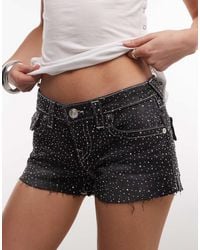 TRUE RELIGION - All Over Crystal Joey Low Rise Flap Pocket Denim Cut Off Shorts - Lyst