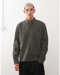 Weekday - Camisa Gris Y Negra A Rayas Extragrande De Manga Larga De - Lyst