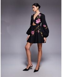ASOS - Cut Out Mini Dress With Floral Embroidery - Lyst