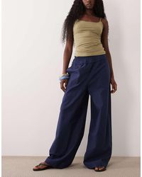 ASOS - Shirred Waist Linen Blend Pull On Trousers - Lyst