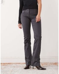 Monki - Rhinestone Embellished Tailored Stretch Flared Trousers - Lyst