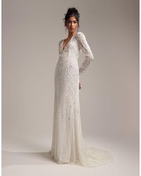 ASOS - Millie - vestito da sposa lungo a maniche lunghe color avorio con lavorazione vintage - Lyst