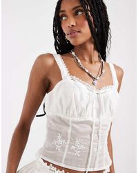 House Of Sunny - Blossom Embroidered Lace Milkmaid Top - Lyst