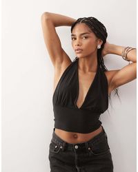 Reclaimed Vintage - Low Plunge Halterneck Top With Waist Tie - Lyst