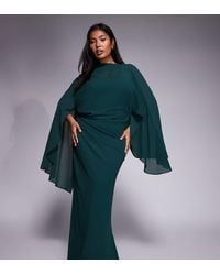 ASOS - Vestido Semilargo Con Mangas Kimono, Espalda Abierta Y Detalle De Capa Drapeada De Asos Design Curve-Verde - Lyst