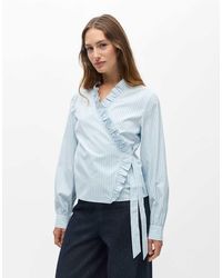 Object - Peri Striped V-neck Long Sleeve Wrap Blouse - Lyst