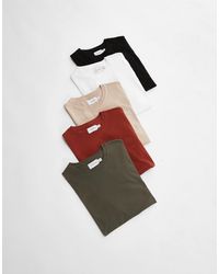 TOPMAN - Pack De 5 Camisetas De Color Negro, Blanco, Piedra, Caqui Y Burdeos De Corte Estándar De - Lyst