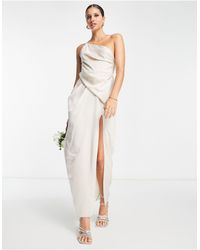ASOS - L'invitée - robe asymétrique longueur mollet en satin avec dos drapé - orchidée cendrée - Lyst