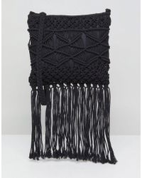 New Look Crochet Tassel Cross Body Bag - Black