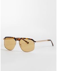 ASOS - Metalen Montuur Met Tortoise Pilotenbril En Gele Glazen - Lyst