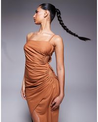 ASOS - Linen Look Drapey Cami Midaxi Dress With Channeled Cut Out Detail - Lyst