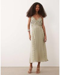 Mango - Cami Midi Dress With Lace Trim And Embellishment - Lyst
