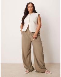 ASOS - Curve - pantalon droit décontracté en lin mélangé - kaki - Lyst