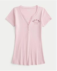 Hollister - Short-Sleeve Logo Graphic Henley - Lyst