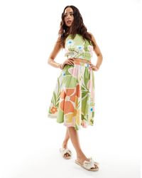 ASOS - Jupe trapèze mi-longue en coton d'ensemble à imprimé fleurs abstraites - Lyst