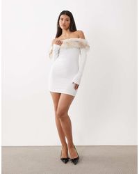 I.AM.GIA - Cecily Bardot Faux Fur Trim Knitted Mini Dress - Lyst