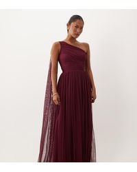 LACE & BEADS - Bridesmaid One Shoulder Scarf Neck Maxi Dress - Lyst