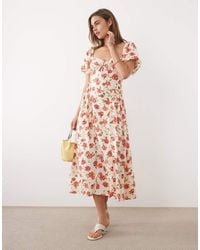 New Look - Rose Print Milkmaid Midi Dress - Lyst