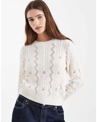 ONLY - Flower Embroidery Knitted Jumper - Lyst