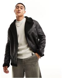 Only & Sons - Faux Leather Aviator Coat With Borg Lining - Lyst